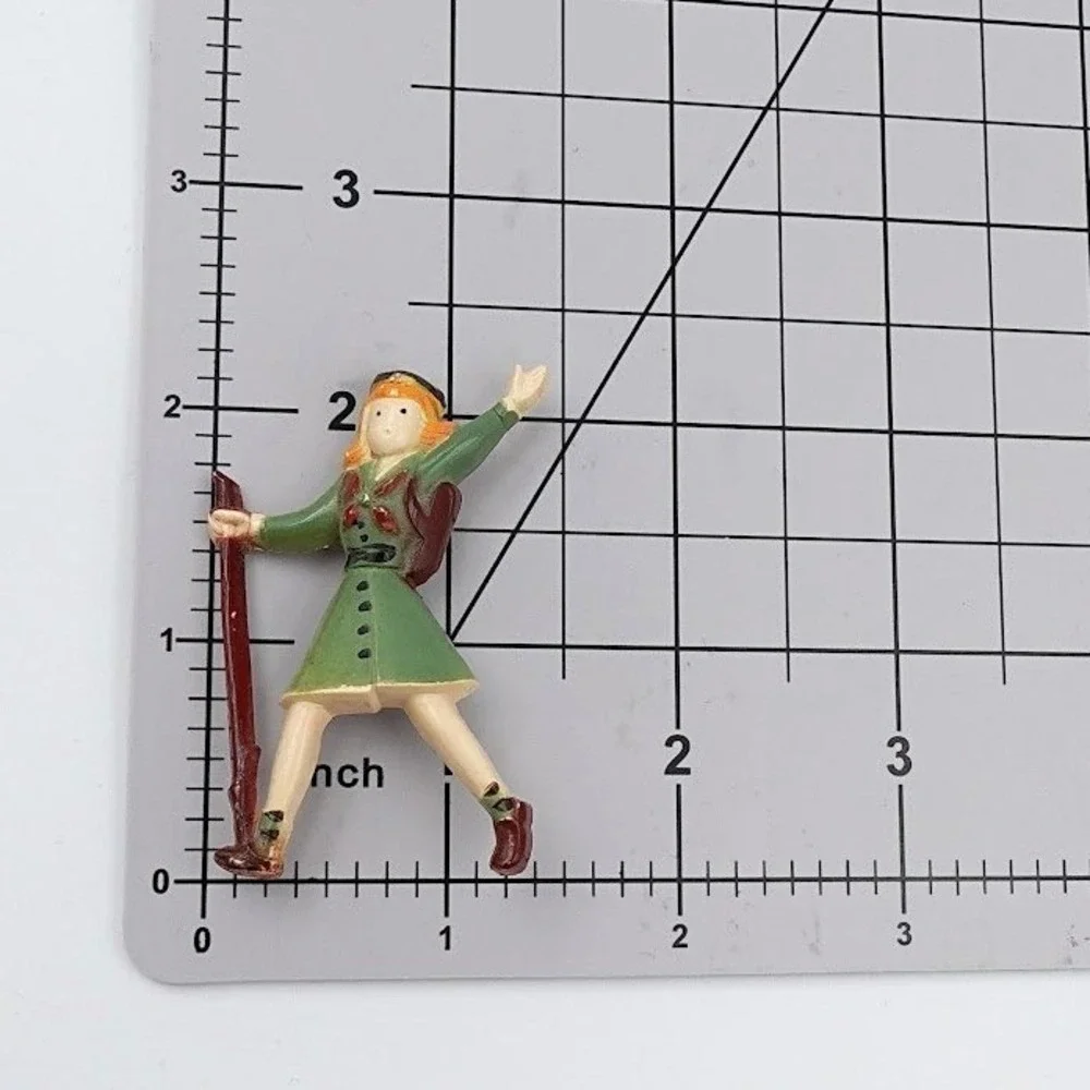 VTG 1940 Girl Scout Hiking Pin Clip Brooch Hand Painted Figural Plastic Novelty